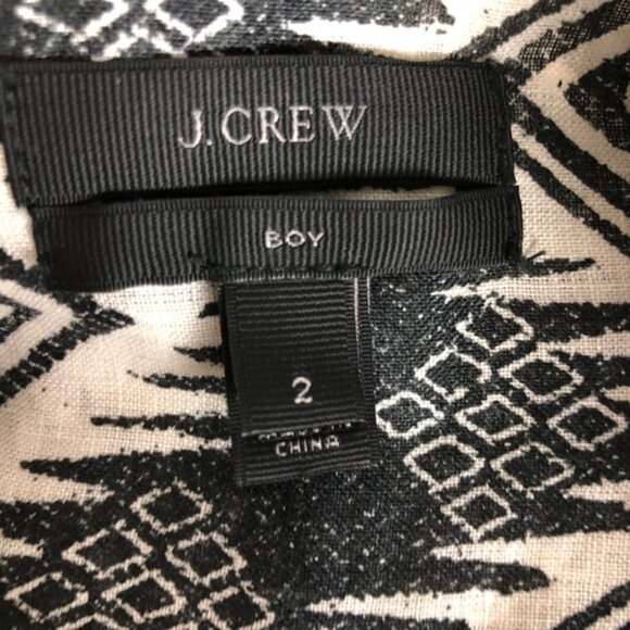 J.Crew Black White Linen Diamond Ikat Boy Shirt 2 - Picture 6 of 7
